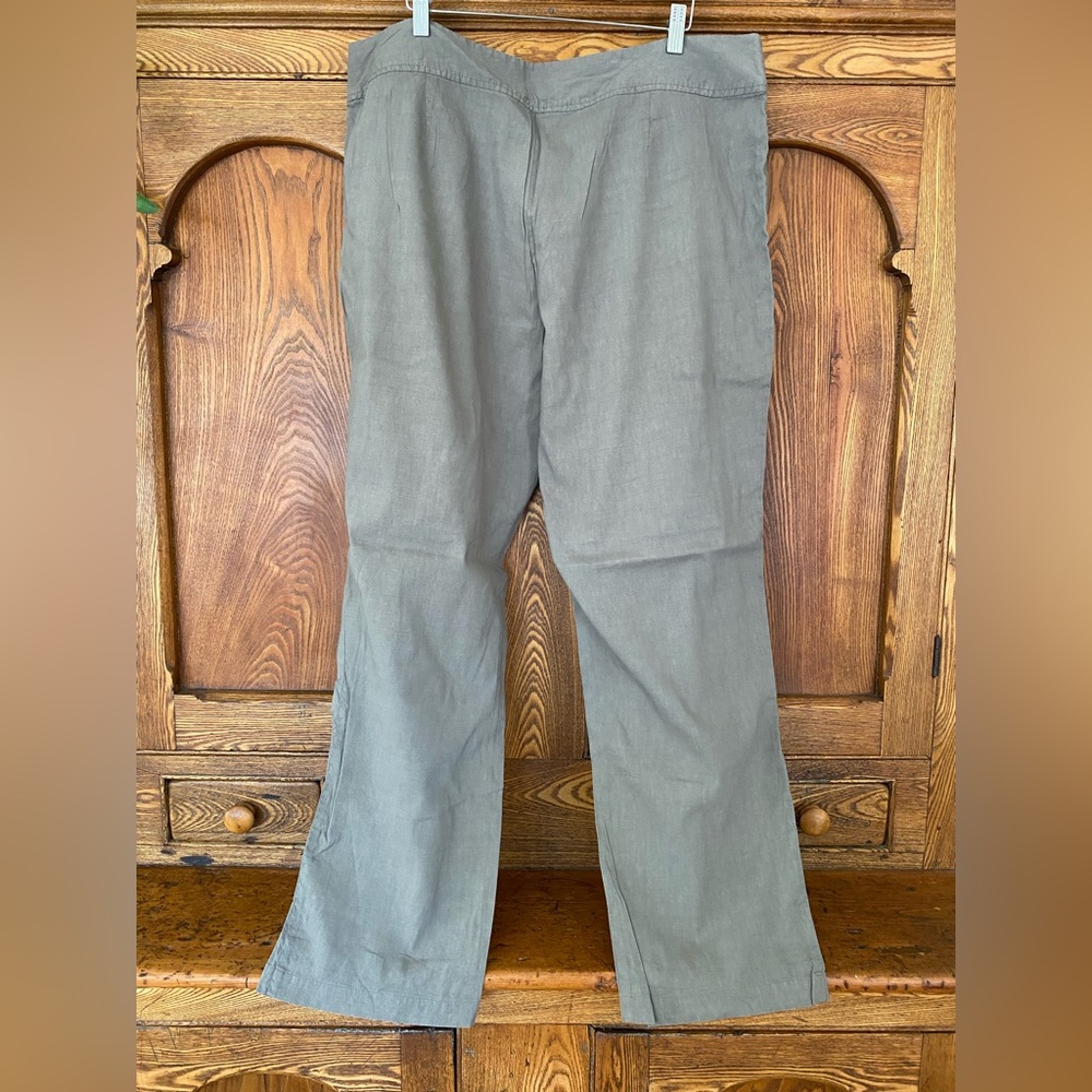 Eileen Fisher 1X linen viscose stretch straight pants gray brown taupe